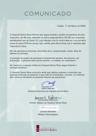 Comunicado Paciente Coronavirus