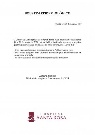 Boletim epidemiol&oacute;gico Santa Rosa 20 de mar&ccedil;o manh&atilde;