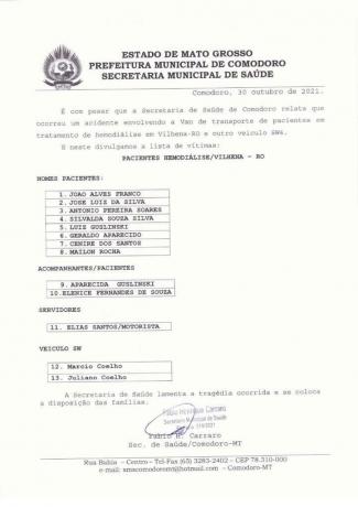 Vítimas de acidente em Comodoro 