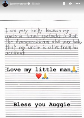 Carta de Auggie, sobrinho de Jeremy Renner