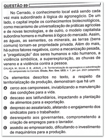 questao enem agronegocio