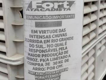 Comunicado de limitação de arroz Fort 