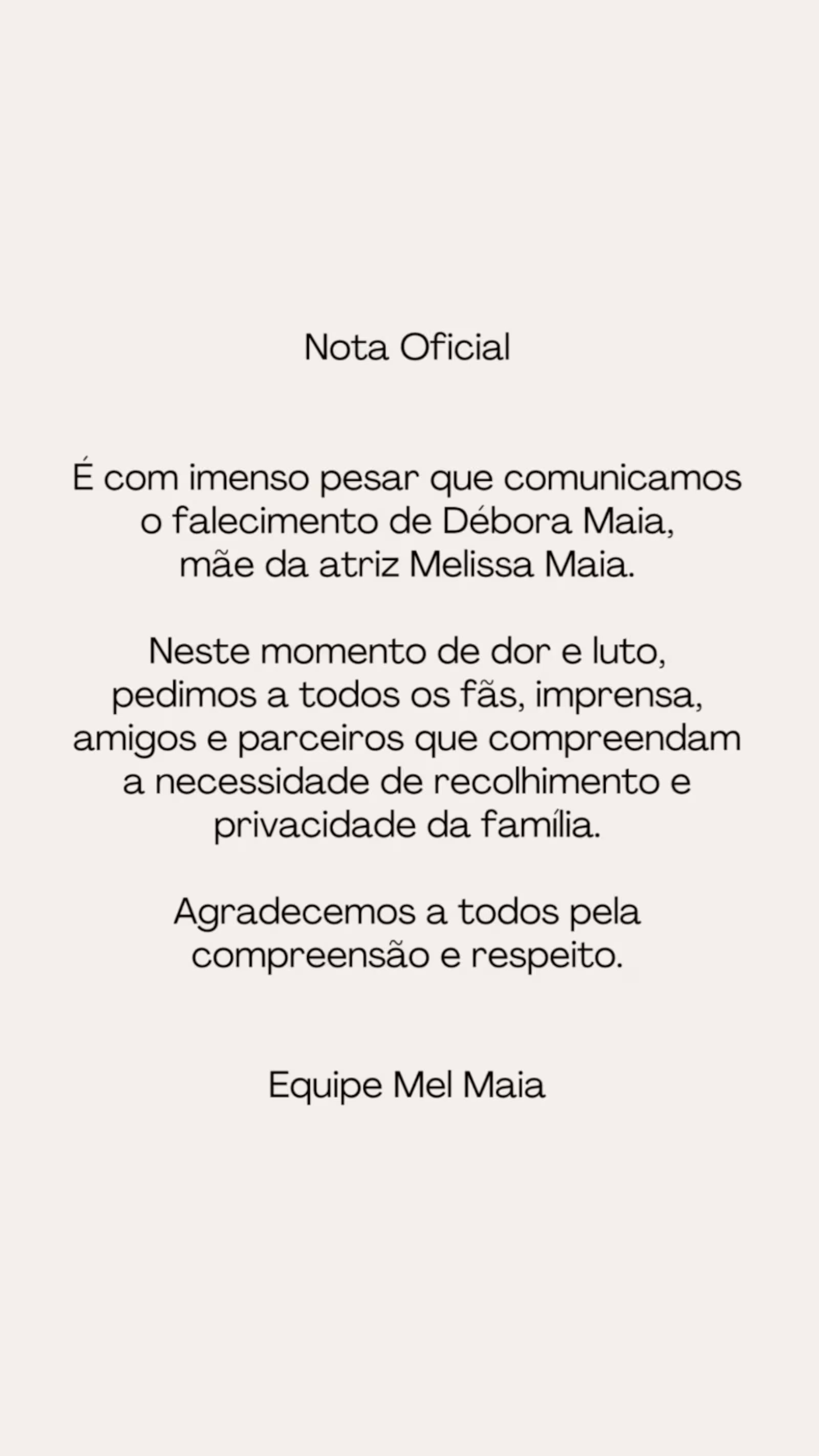 mel maia pronunciamento morte da mae